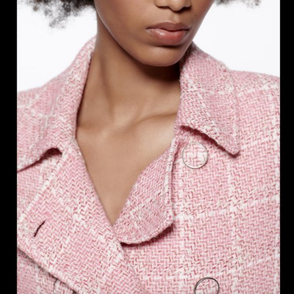 ZARA WOMEN NEW TEXTURED PLAID COAT SHORT JACKET PINK / WHITE 2413/152 XS - XL - Picture 6 of 12
